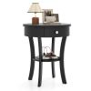 2-Tier Wood Round End Table with Open Drawer